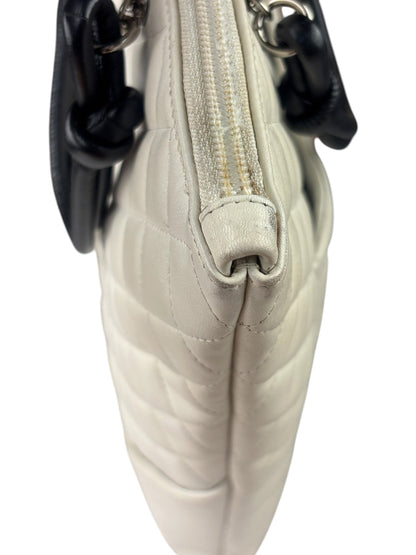 Chanel White Calfskin Quilted Python-Embossed Ligne Cambon Flat Tote Bag 2004
