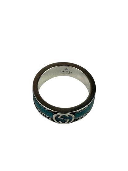 Gucci SS Silver & Turquoise Enamel Band Ring