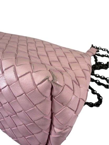 Bottega Veneta Baby Pink Leather Intrecciato Embroidered Flap Bag