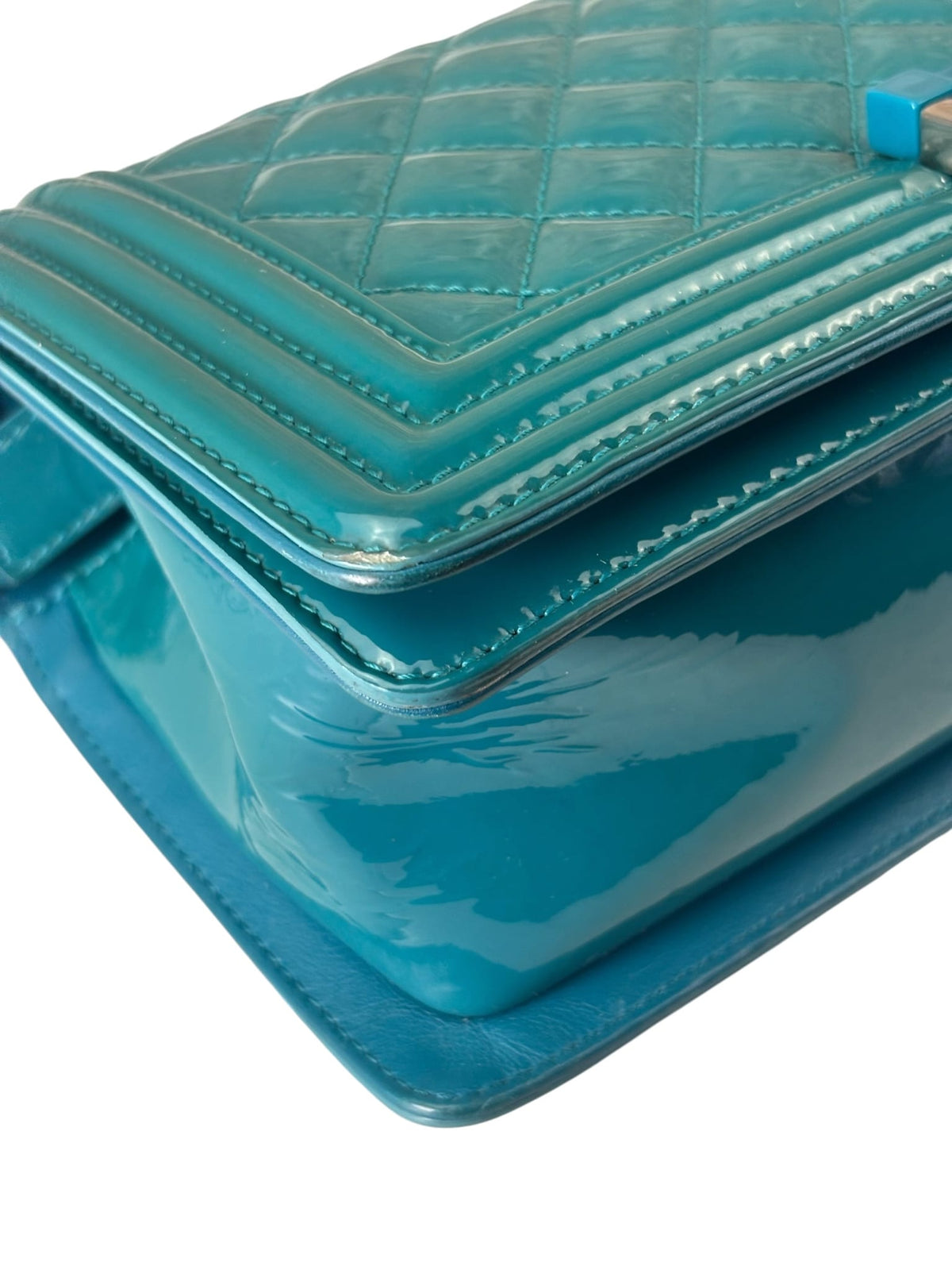 Chanel Teal Quilted Patent Leather Boy Flap Bag 2014