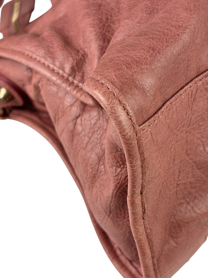 Balenciaga Muted Pink Leather Moto Classic City Bag