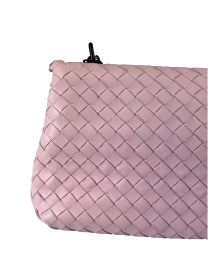 Bottega Veneta Baby Pink Leather Intrecciato Embroidered Flap Bag