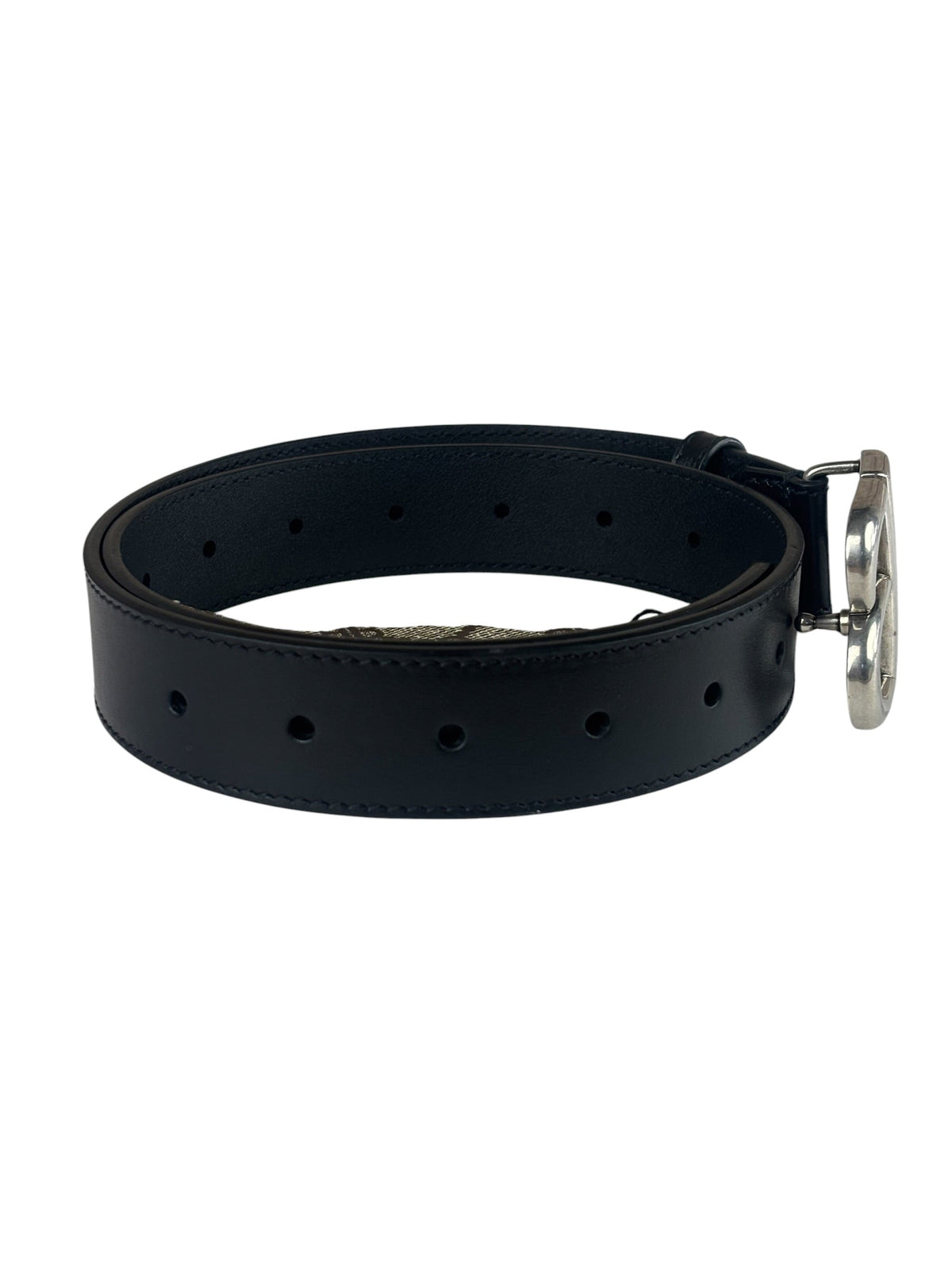 Balenciaga Black Leather BB Buckle Belt