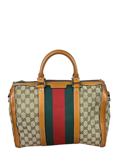 Gucci Beige/Brown GG Web Boston Two-Way Bag