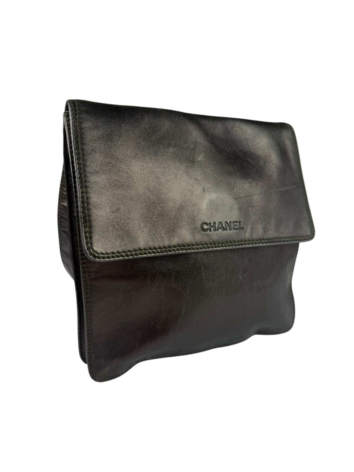 Chanel Vintage Metallic Bronze Lambskin Logo Messenger Bag 1997