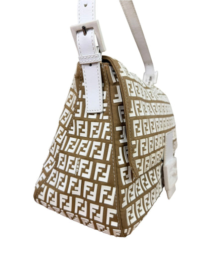 Fendi Vintage Beige Canvas Rubber FF Print Mamma Baguette