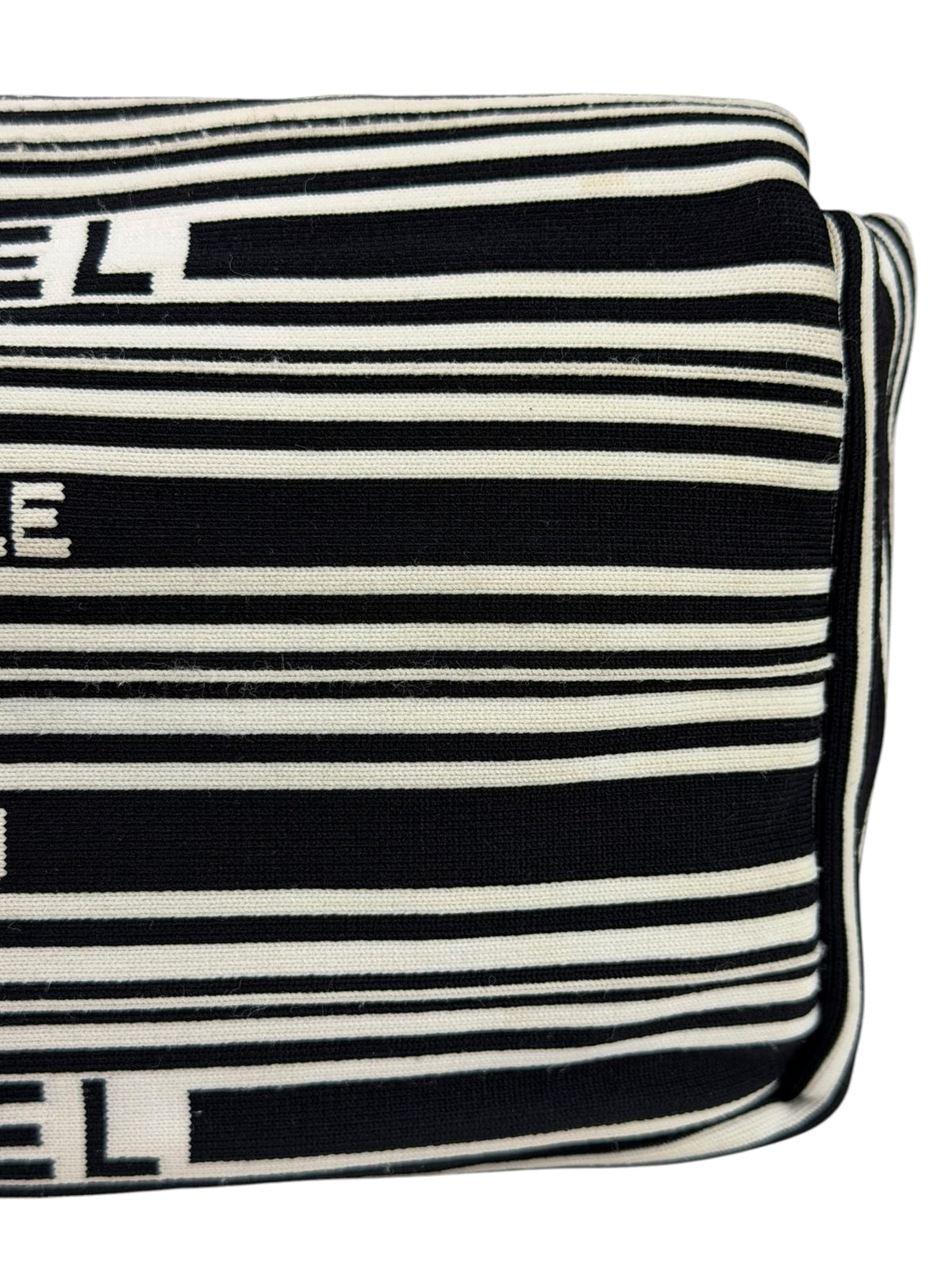 Chanel Black/White Leather Trim/Cloth Venise Biarritz Flap Bag 2019