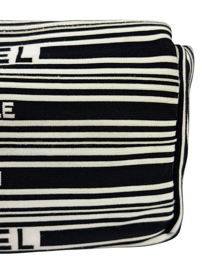 Chanel Black/White Leather Trim/Cloth Venise Biarritz Flap Bag 2019