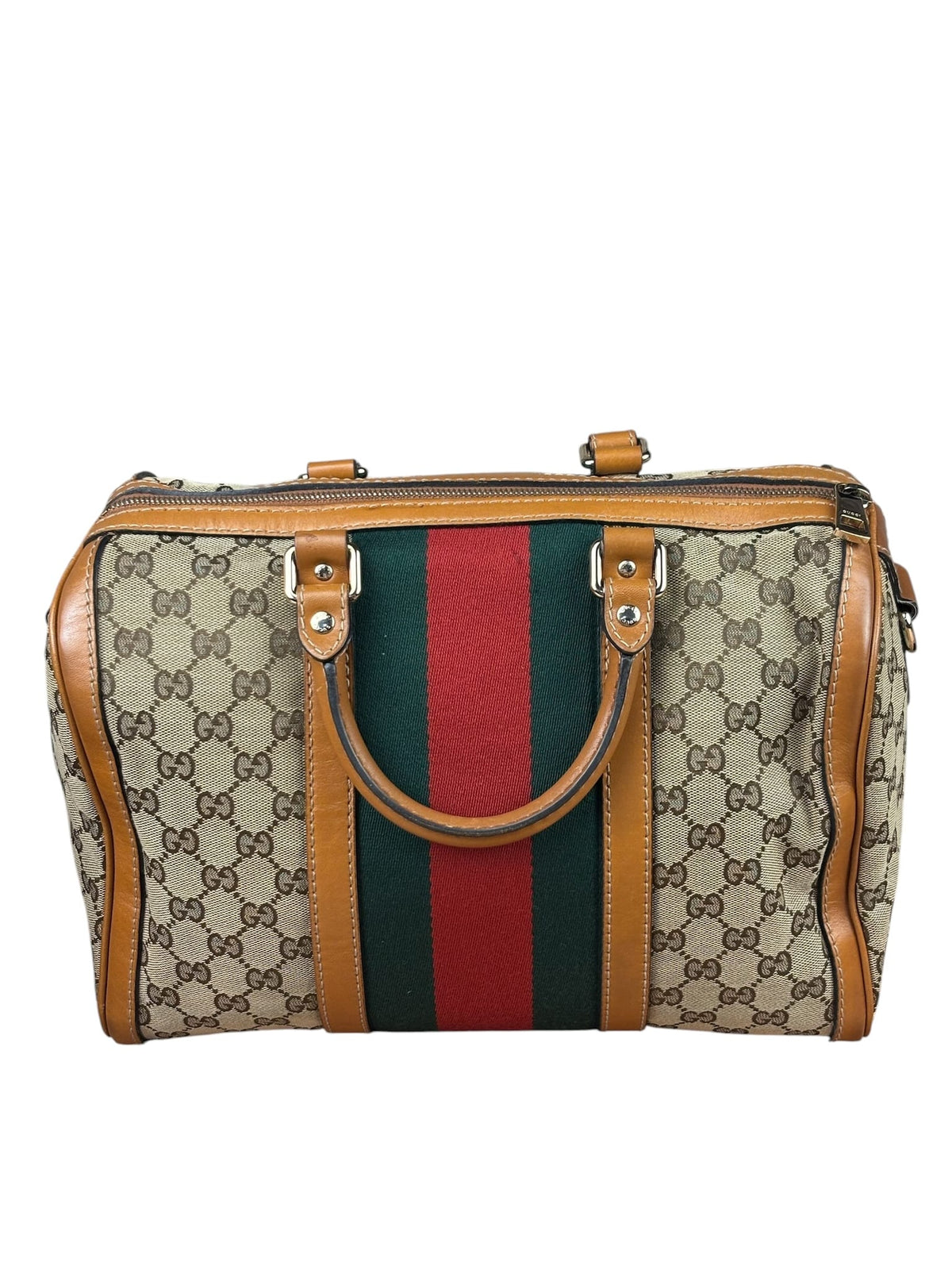 Gucci Beige/Brown GG Web Boston Two-Way Bag