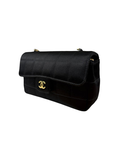 Chanel Black Satin Chocolate Bar Mini East-West Flap Bag