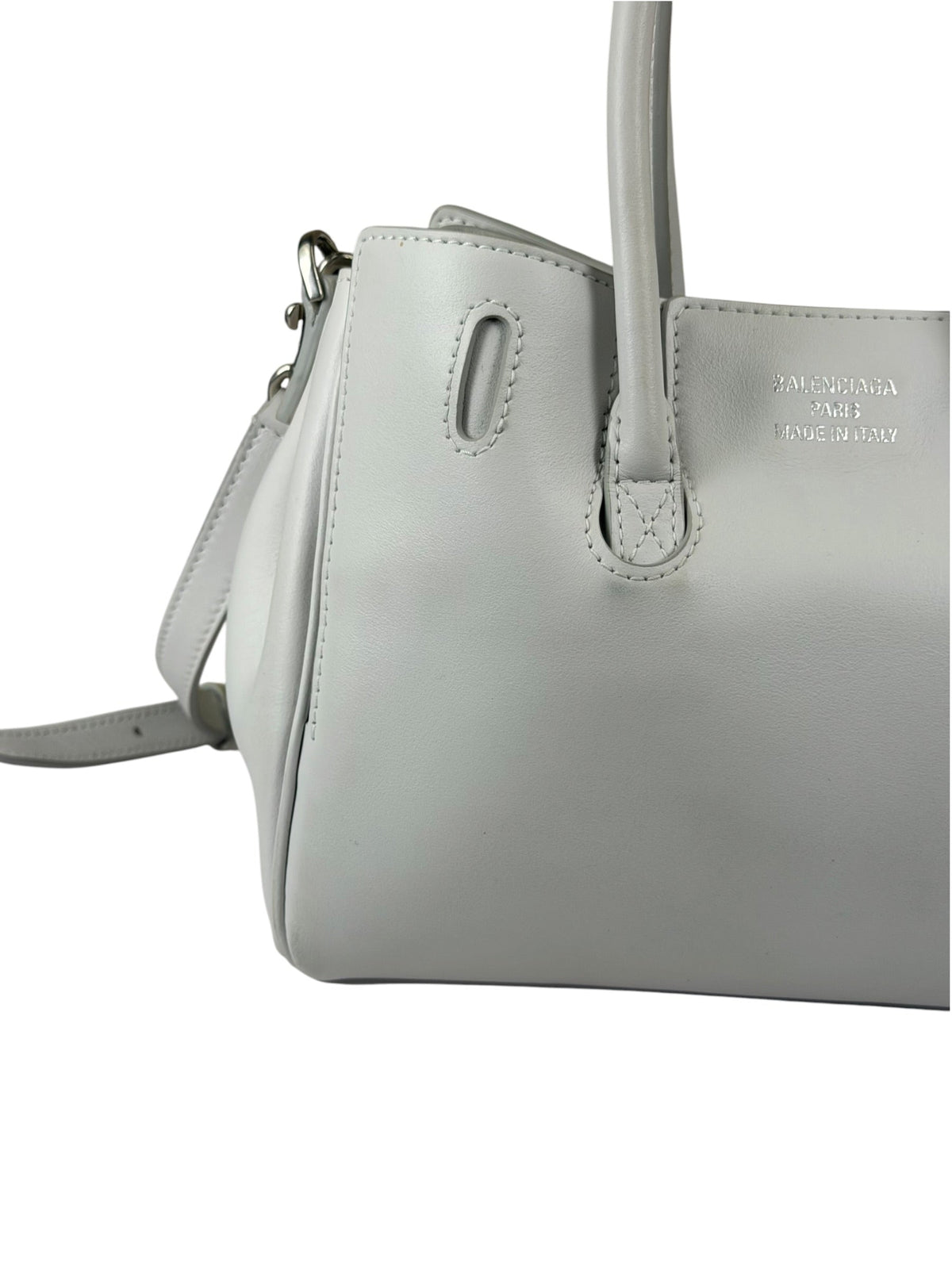 Balenciaga White Leather Bel Air Carry All Handbag