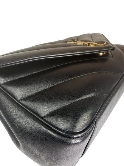 YSL Black Lambskin Matelasse Medium Loulou Shoulder Bag
