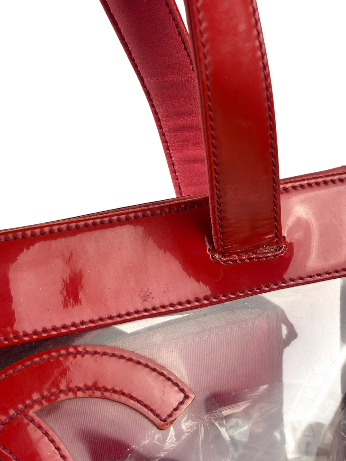 Chanel Red Triple C PVC Tote Bag w/ Pouch 2004