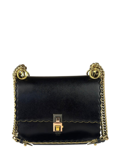 Fendi Black Leather Kan I Scallop Edge Flap Bag