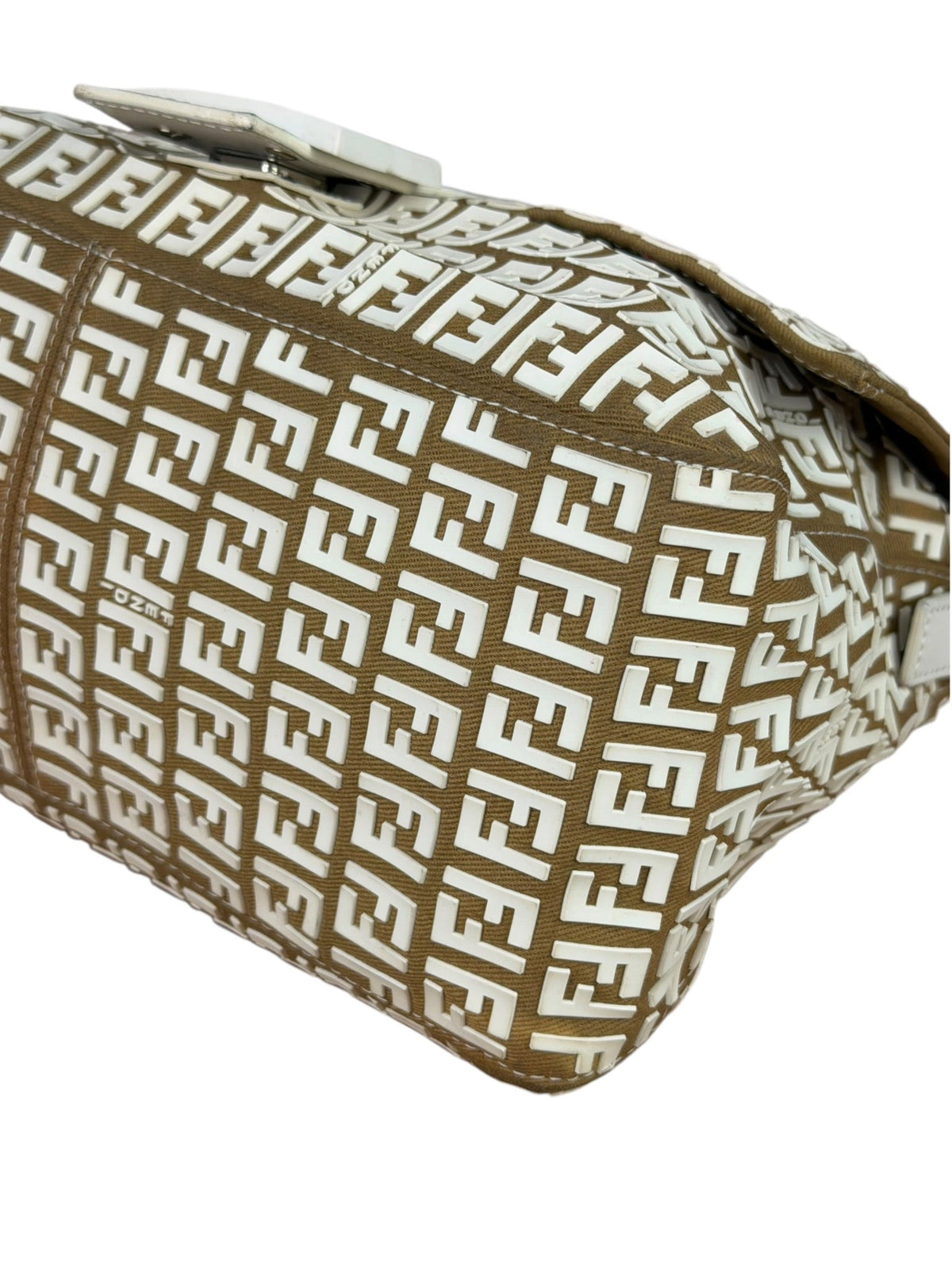 Fendi Vintage Beige Canvas Rubber FF Print Mamma Baguette