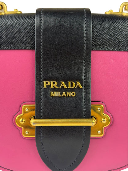 Prada Pink/Black Saffiano Leather Trim Small Cahier Crossbody Bag