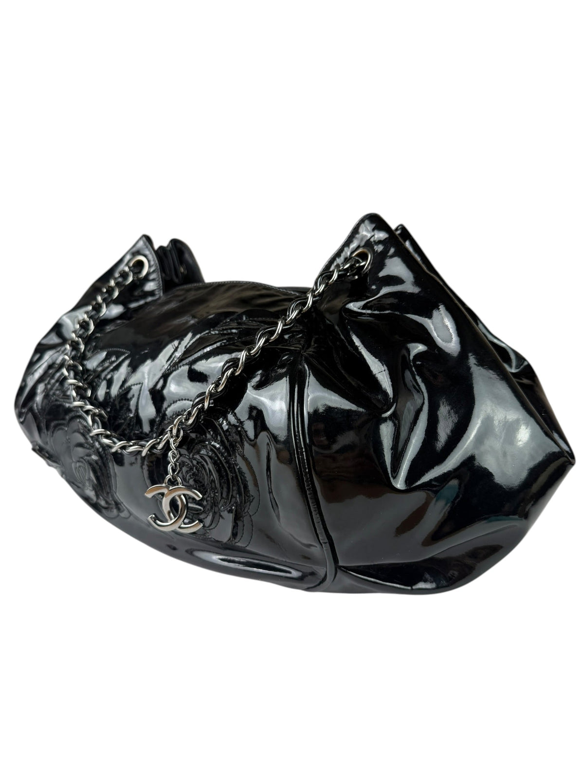 Chanel Black Patent Leather Camellia Petals Shoulder Bag 2010