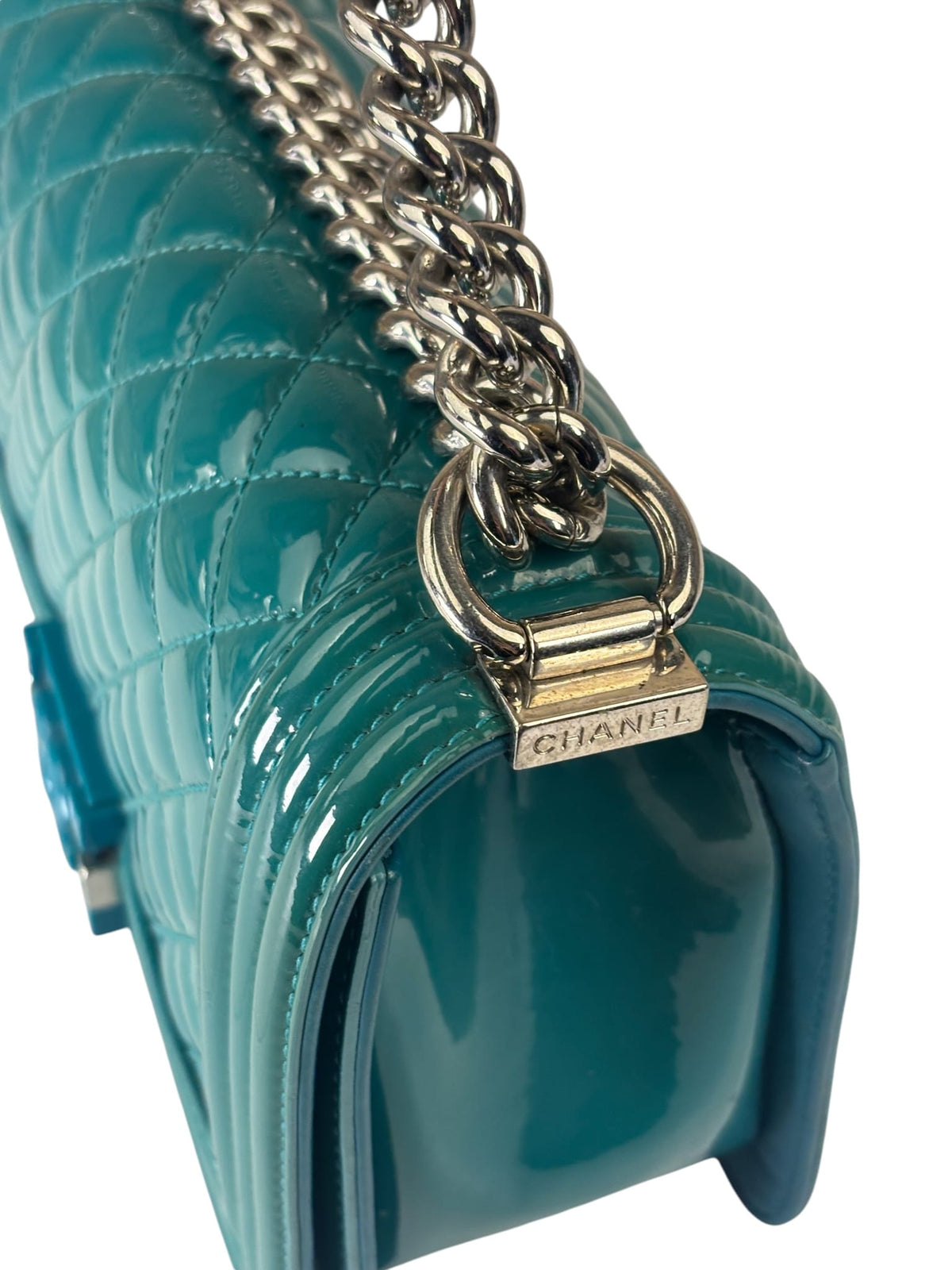 Chanel Teal Quilted Patent Leather Boy Flap Bag 2014