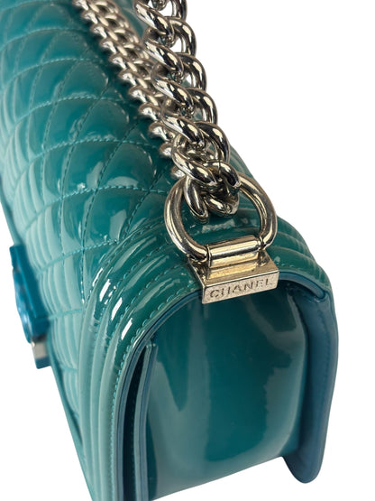 Chanel Teal Quilted Patent Leather Boy Flap Bag 2014