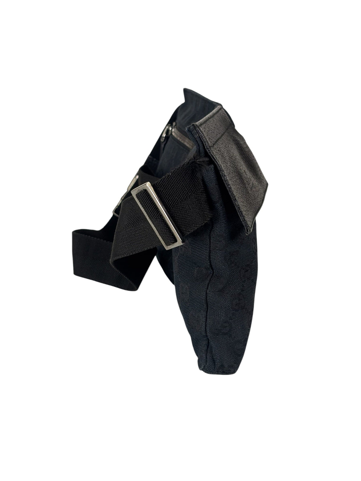 Gucci Black Leather Trim GG Double Pocket Bel Bag