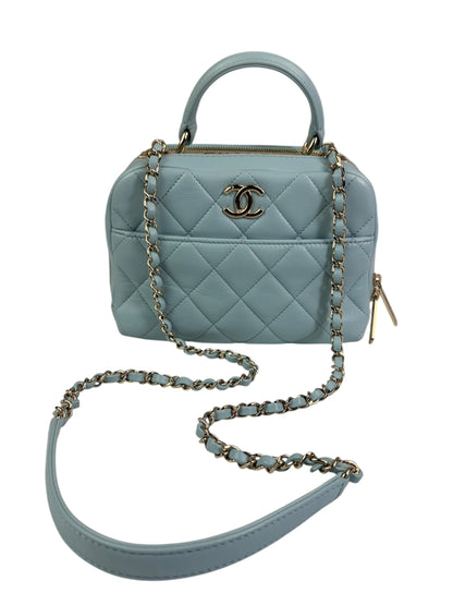 Chanel Light Blue Quilted Lambskin Top Handle Vanity Case 2019