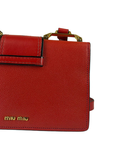 Miu Miu Red Leather Lady Jeweled Flap Bag