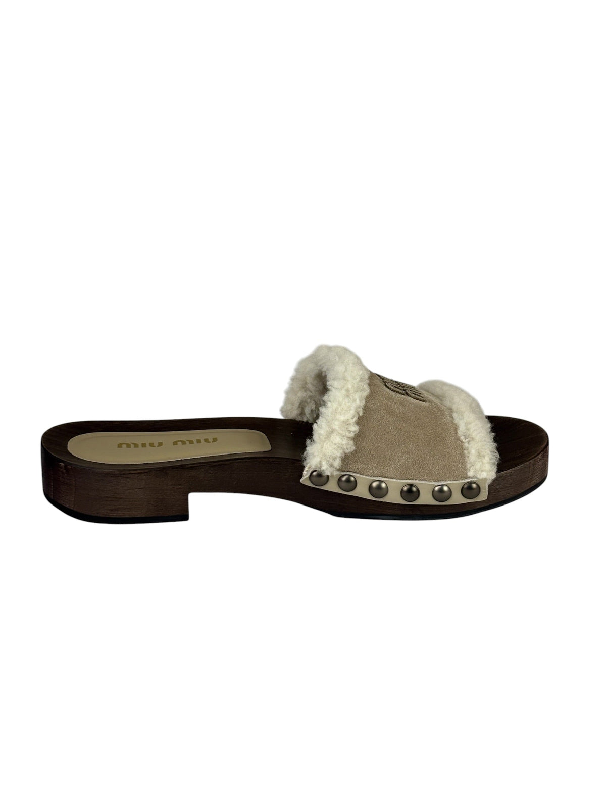 Miu Miu Suede Lining Dyed Sheep Fur Wooden Sandals