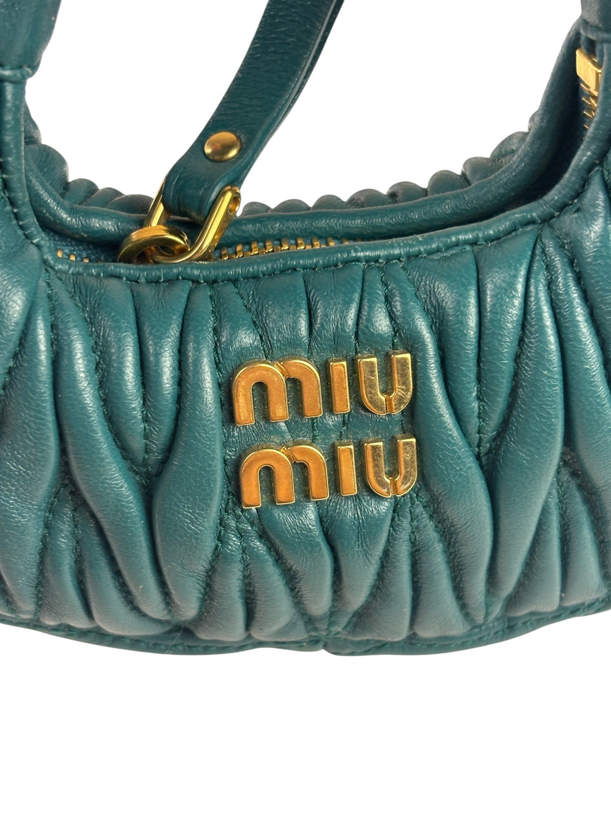 Miu Miu Dark Green Nappa Leather Wander Matelasse Micro Hobo Bag