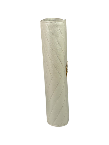 YSL Cream Pebbled Leather Cassandre Envelope Small Wallet On Chain