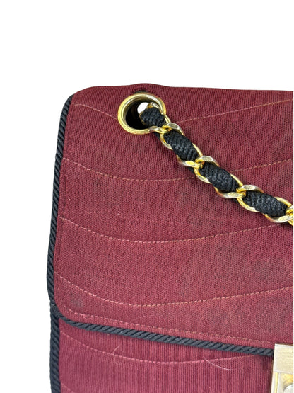 Chanel Vintage Burgundy Cotton Pairs-Seoul Pagoda Flap Bag