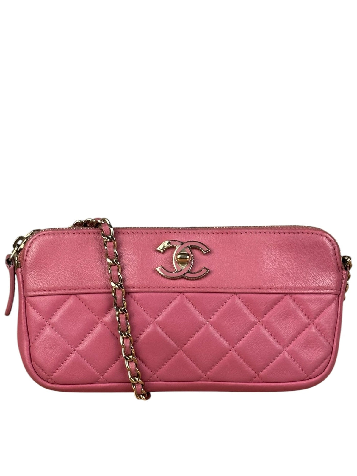 Chanel Pink Quilted Leather Zip Wallet on Chain Bag 2018