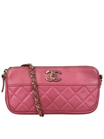 Chanel Pink Quilted Leather Zip Wallet on Chain Bag 2018