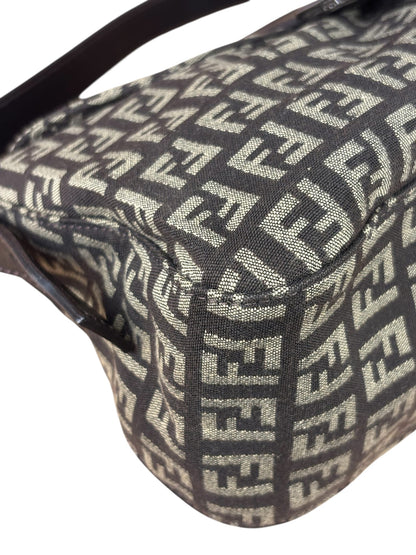 Fendi Black/Beige Leather Trim Zucca Mamma Baguette