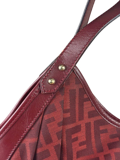 Fendi Red Leather Trim Zucca Chef Tote