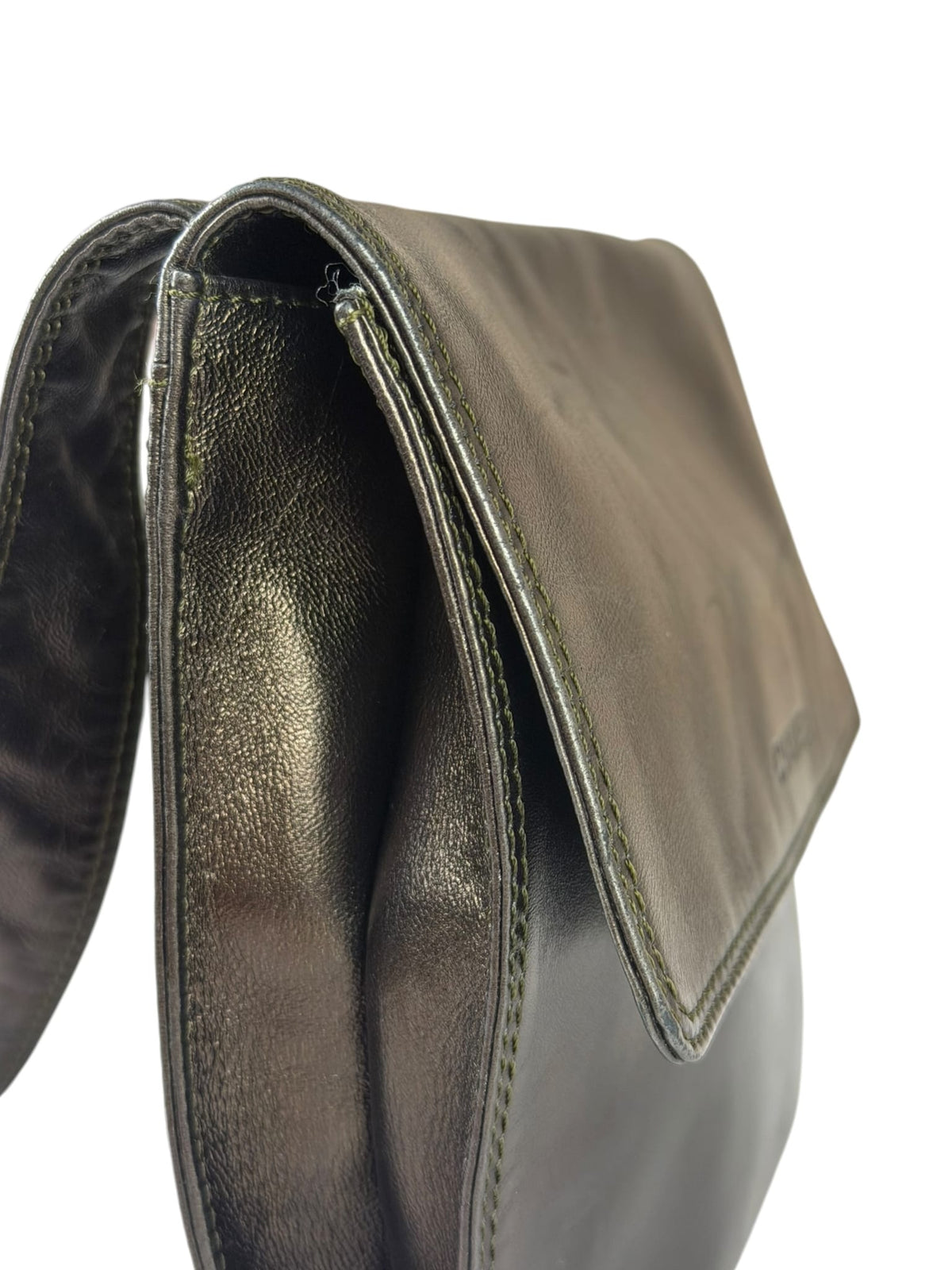 Chanel Vintage Metallic Bronze Lambskin Logo Messenger Bag 1997