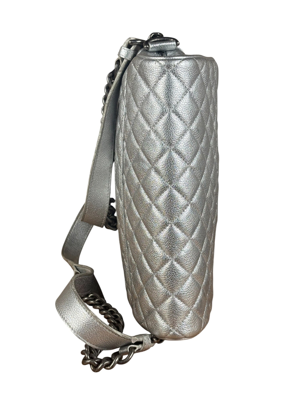Chanel CC Silver Metallic Quilted Flap Shoulder Bag 2017