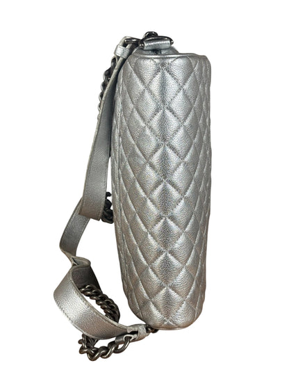 Chanel CC Silver Metallic Quilted Flap Shoulder Bag 2017