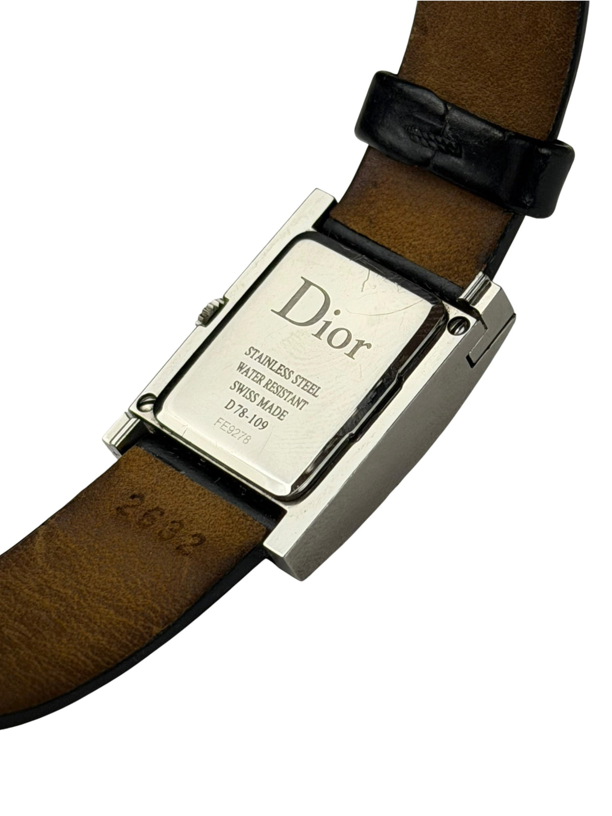 Dior Silver Dial Black Leather Strap D78-100
