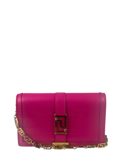 Versace Pink Leather Greca Goddess Flap Wallet-On-Chain