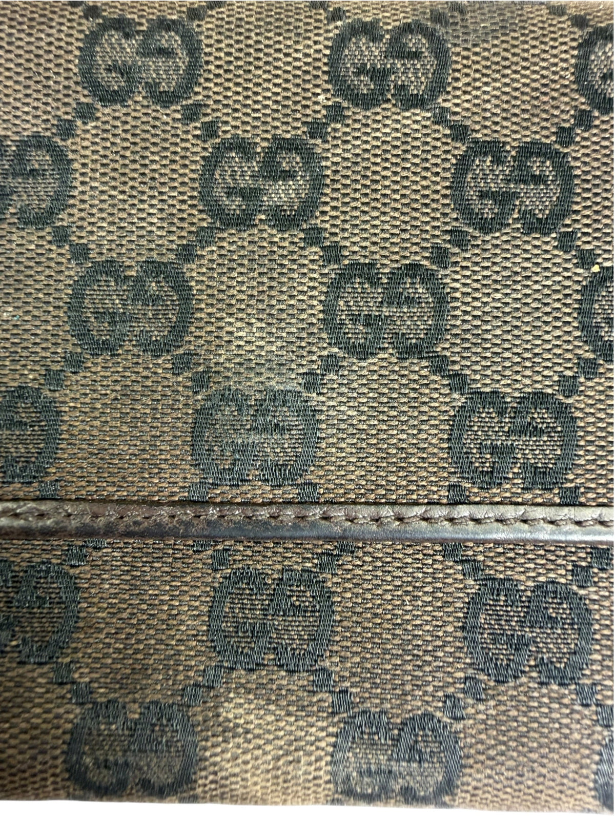 Gucci Brown Leather Trim GG TriFold Long Wallet