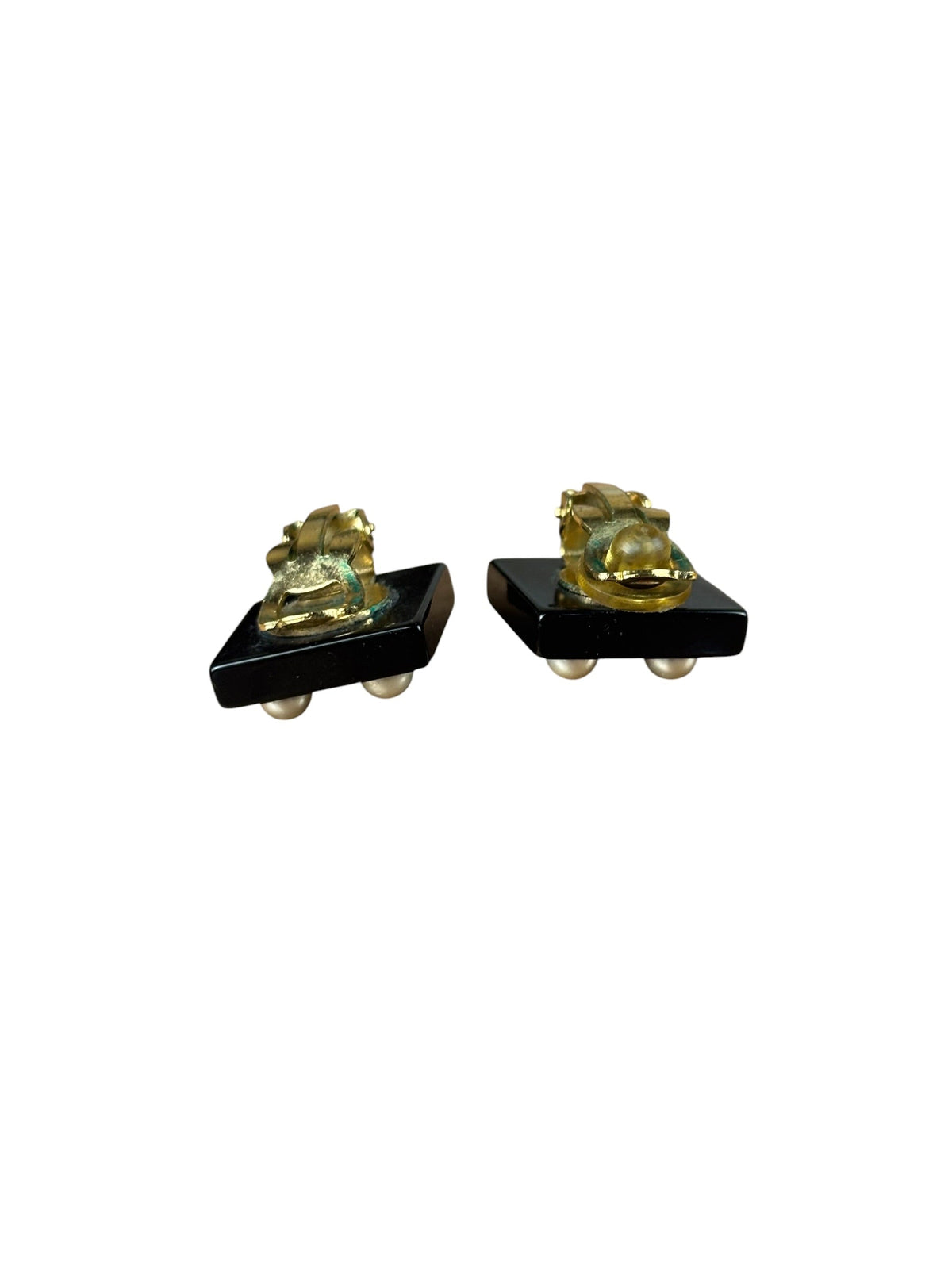 Chanel Black Resin FauxPearl Clip-On Earings