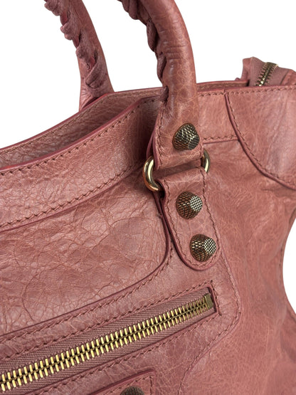 Balenciaga Muted Pink Leather Moto Classic City Bag