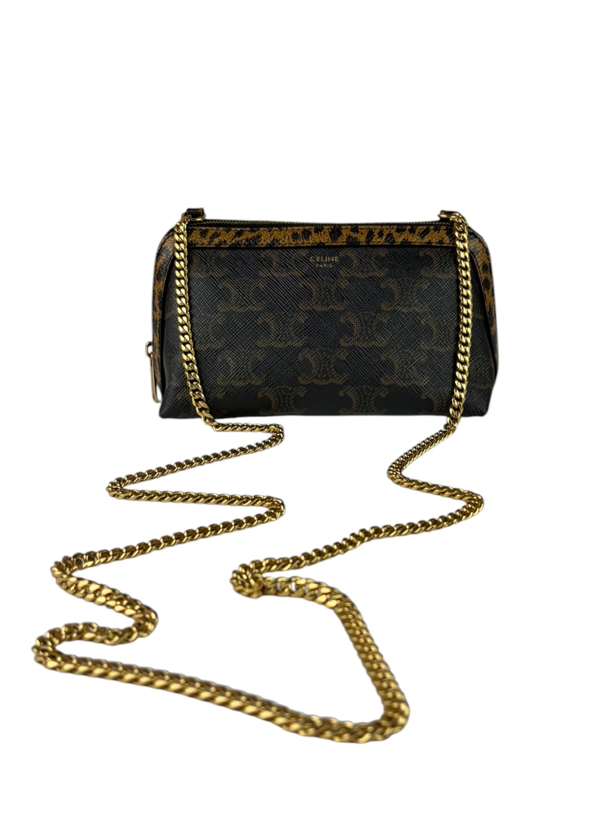 Celine Leopard Print-Trimmed Triomphe Chain Bag
