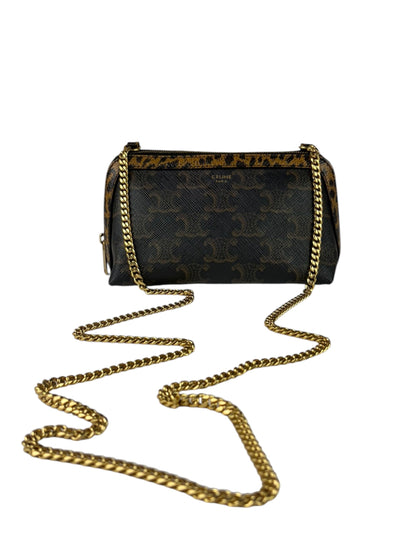 Celine Leopard Print-Trimmed Triomphe Chain Bag