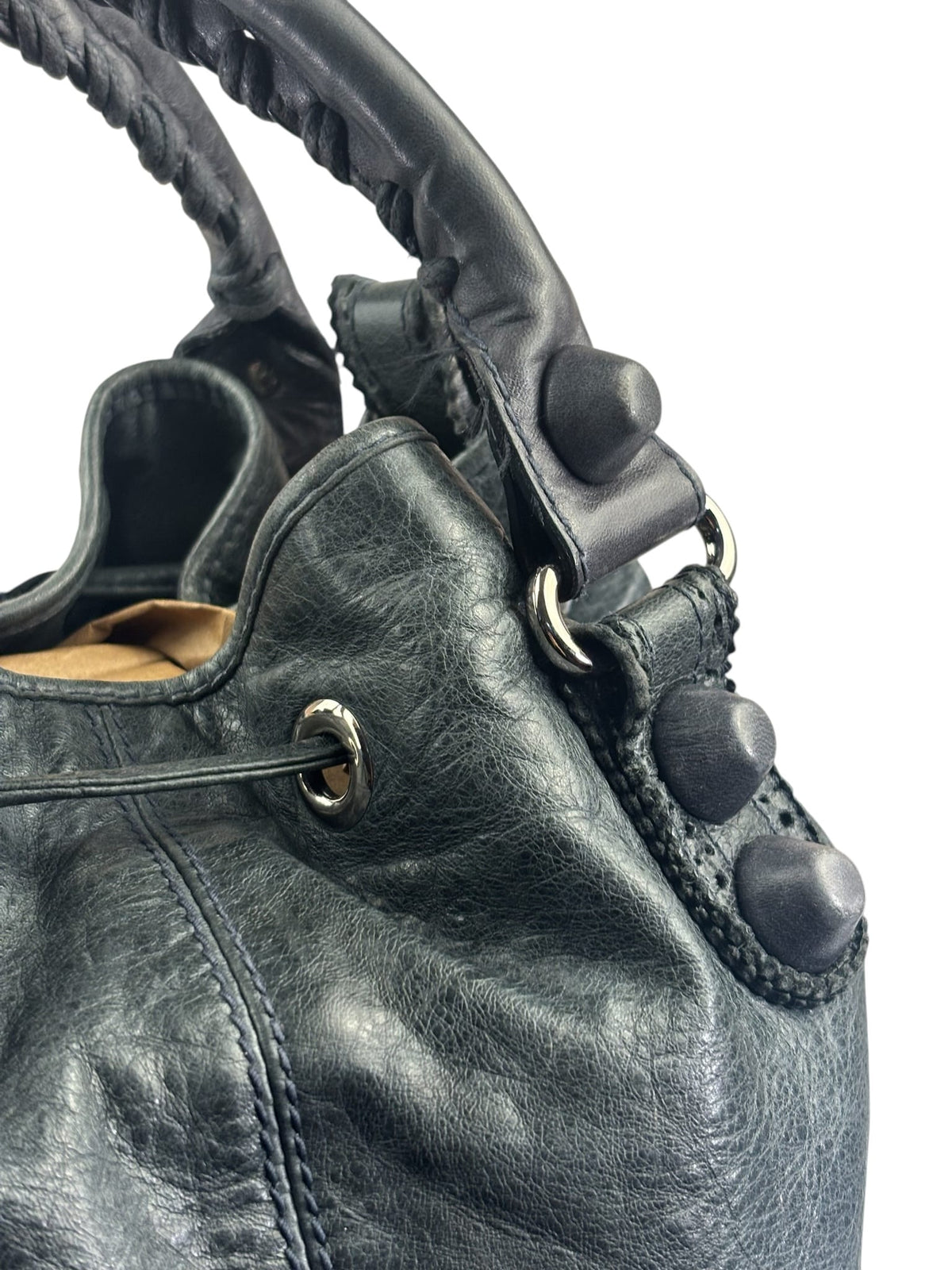 Balenciaga Grey Lambskin Giant Brogues Pompom Two-Way Bag