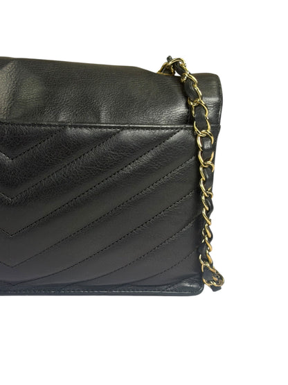 Chanel Black Calfskin Chevron Envelop Flap Bag 2019