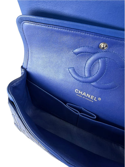 Chanel Shiny Blue Quilted Patent Leather Trim Double Flap Bag 2012