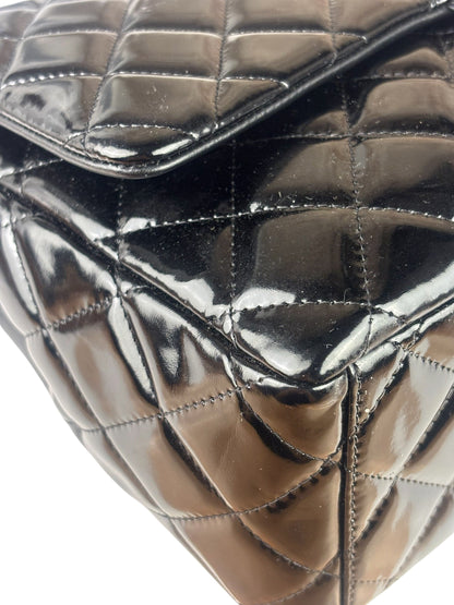 Chanel Black Patent Leather Quilted Leather Double Flap Jumbo Bag 2012