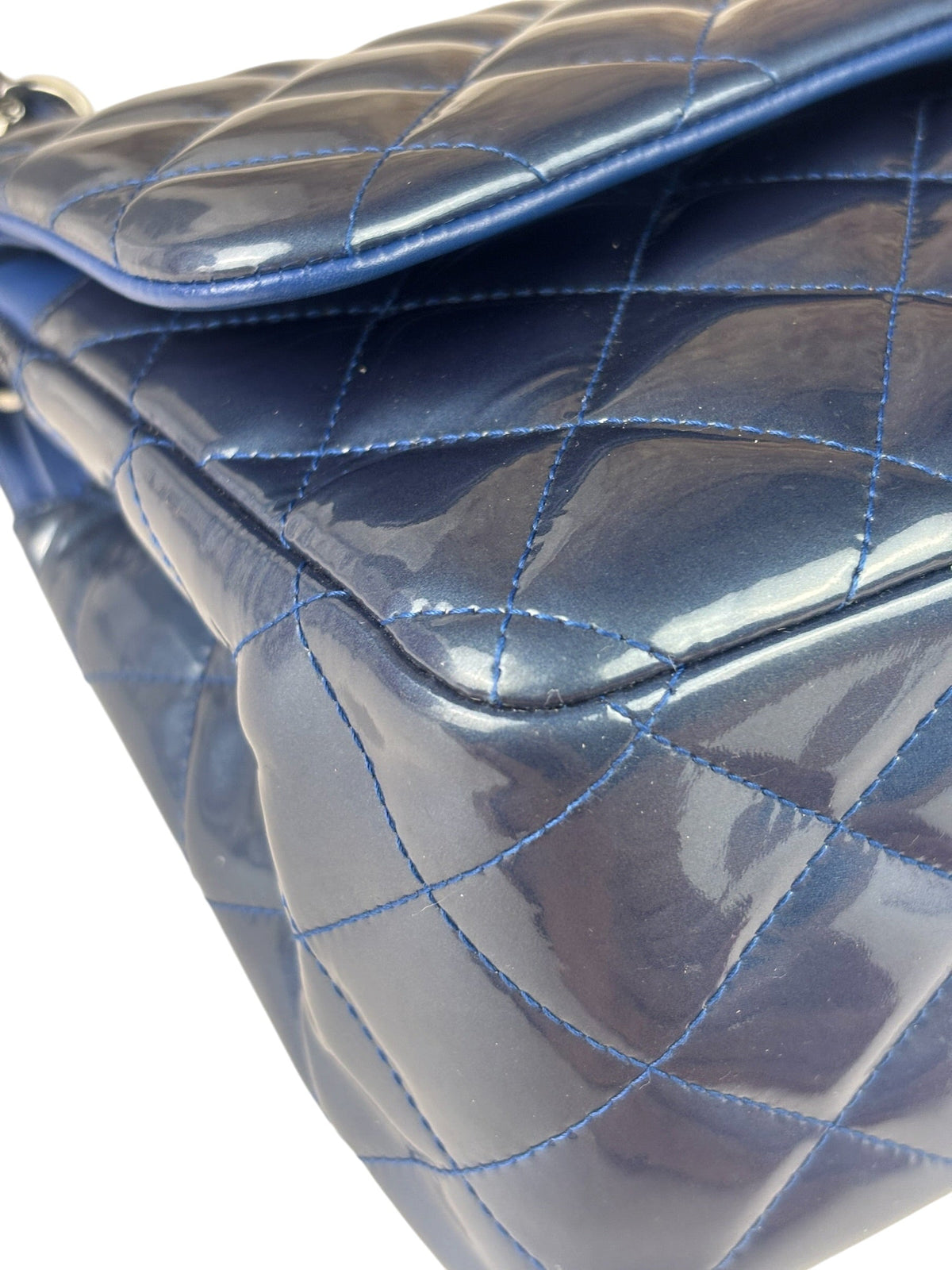 Chanel Perl Glossy Blue Quilted Patent Leather Double Flap Bag 2012
