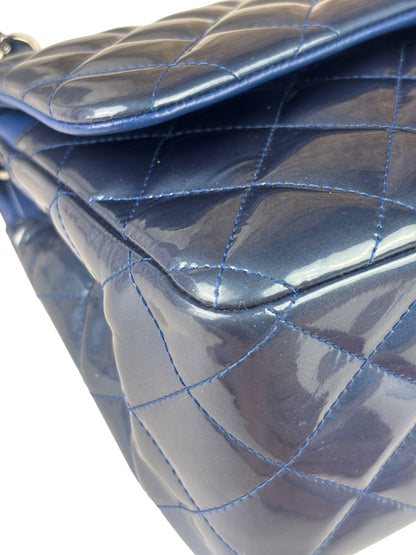 Chanel Perl Glossy Blue Quilted Patent Leather Double Flap Bag 2012